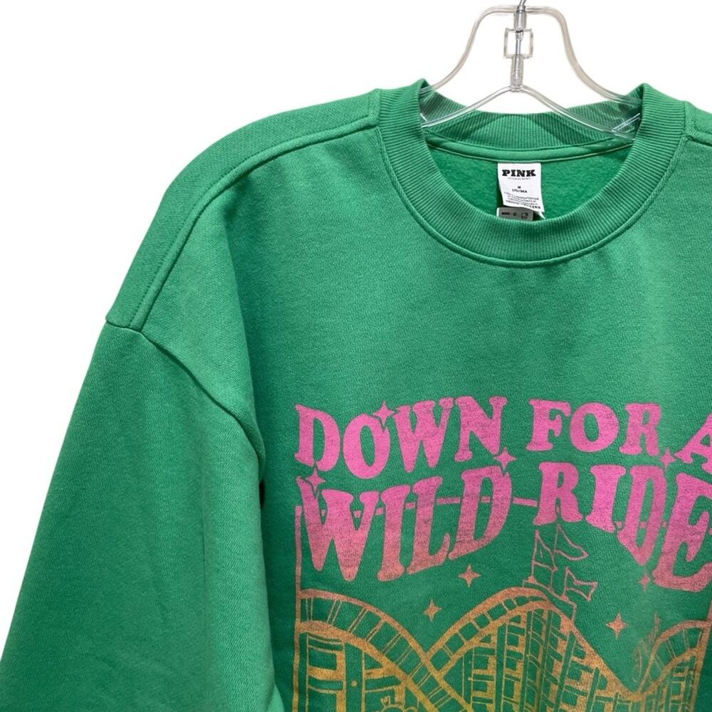 Victoria’s Secret Pink Coney Island Fleece Crewneck Sweatshirt Green Size Medium - Picture 5 of 11